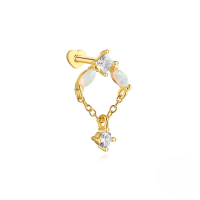wholesale S925 Sterling Silver Opal Fringe Threaded Flatback Ear Stud With Heart Design-Single gold #1