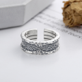 wholesale S925 Sterling Silver Retro Neutral-toned Minimalist Style Irregular Growth Texture Trendy Streetwear Adjustable Ring-0-2