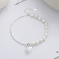 wholesale S925 Sterling Silver Crushed Silver Spliced Pearl Heart Pendant Necklace Bracelet Set, Elegant and Light Luxury Style for Women-0-3