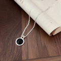 wholesale S925 Sterling Silver Round Black Agate Necklace for Women Korean Summer New Arrival Versatile Minimalist Choker-0-3