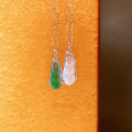 wholesale S925 Sterling Silver Natural Chalcedony Four-Seasons Bean Pendant, Icy Translucent Silver-Set Jade Lucky Bean Necklace, New Chinese Style Collarbone Chain Wholesale-0-0