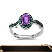 wholesale S925 Silver Adjustable Open Ring with Natural Amethyst Gemstone, Designer Style Thorn Flower Bud-Natural citrine Adjustable opening