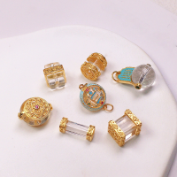 wholesale S925 gold-plated sterling silver with natural white crystal barrel beads, enamel double-loop accessories for bracelet and necklace stringing DIY semi-finished products-Five Sutra Pendant
