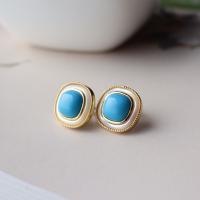 wholesale S925 Sterling Silver Natural Turquoise White Mother-of-Pearl Earrings Women's New Chinese Style Turquoise White Mother-of-Pearl Earrings Light Luxury Niche Design-White mother-of-pearl geometric square earrings