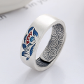 wholesale S925 sterling silver vintage ethnic-style national trend antique matte finish resin lotus flower standing gracefully ring-0-0