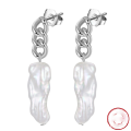 wholesale 925 Sterling Silver Cloud-Pull Earrings with Natural Baroque Pearl Chain, Versatile and Stylish, Direct from Manufacturer-0-5
