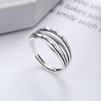 wholesale S925 Sterling Silver European and American Cross-Border Wave Pattern Irregular Line Multi-Layer Design Trendy Open Ring-YFJ501/approx. 2.7g Adjustable opening
