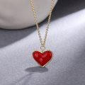 wholesale 925 Sterling Silver Small Red Heart Necklace for Women, Minimalist and Luxurious with a Unique Design, Red Heart Collarbone Chain for Summer-0-0
