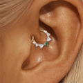 wholesale S925 Sterling Silver Geometric Opal Inlaid With Zircon And Natural Moss Agate Ear Cuff And Nose Ring-0-2