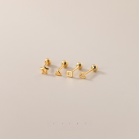 wholesale S925 Sterling Silver Earrings for Women, Minimalist Hollow-out Star Square Triangle Heart Geometric Small Earrings G9562-S925 silver pair of silver triangles 925 silver