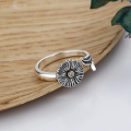 wholesale S925 Sterling Silver Retro Fashion Minimalist Floral Leaf Small Blooming Daisy Open Adjustable Ring-0-1