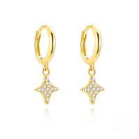 wholesale S925 Sterling Silver Zircon-studded Butterfly Four-pointed Star Opal Earrings, Super Sparkly Ear Hoops-Gold#4 925 silver