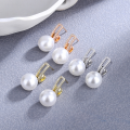 wholesale Metal minimalist zircon earrings with pearl studs for women,-0-0