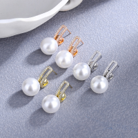 wholesale Metal minimalist zircon earrings with pearl studs for women,-Platinum-plated platinum