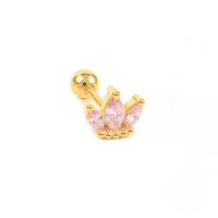 wholesale S925 Sterling Silver Small Crown Threaded Ear Stud With Zircons, Cross-border Best-seller Trendy Ins Ear Cartilage Pin-Single gold-pink diamond