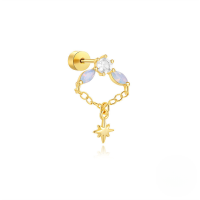 wholesale S925 Sterling Silver Opal Fringe Heart Cylinder Flat Thread Ear Bone Piercing Earring With Zircon Inlay-Single gold #1