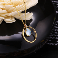 wholesale 925 Sterling Silver European and American Fashionable and Unique Irregular Circle Pendant Trendy Sweater Chain New Design-Blue Topaz + White Shell Double Stone Necklace 925 Silver