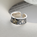 wholesale S925 sterling silver retro irregular textured 3D five-pointed star creative open ring-0-1