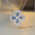 wholesale S925 Sterling Silver New Amazon Cross-Border Bestseller Four-Leaf Clover Full Diamond Pendant Necklace Women's Collarbone Chain Jewelry Wholesale-0-1