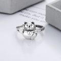 wholesale S925 sterling silver vintage antique matte finish cute lucky cat 3D design versatile open ring-0-2