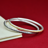 wholesale 9999 Pure Silver New Chinese Style Ancient Gold-Inlaid Auspicious Cloud Bracelet for Women, Solid Retro Literary National Trend Bangle-Antique model (1000041) Pure silver